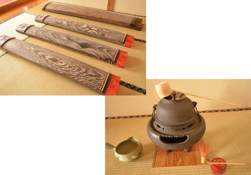 長野県フローラ戸狩の琴、茶道具