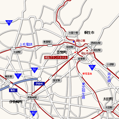 群馬県/地図 桐生市 合宿の宿案内 旅プランの地図・ＭＡＰから宿を検索